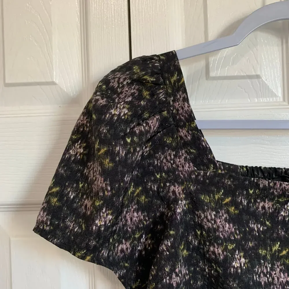 Madewell Hopewell Puff-Sleeve Crop Top Dark Floral Size XS